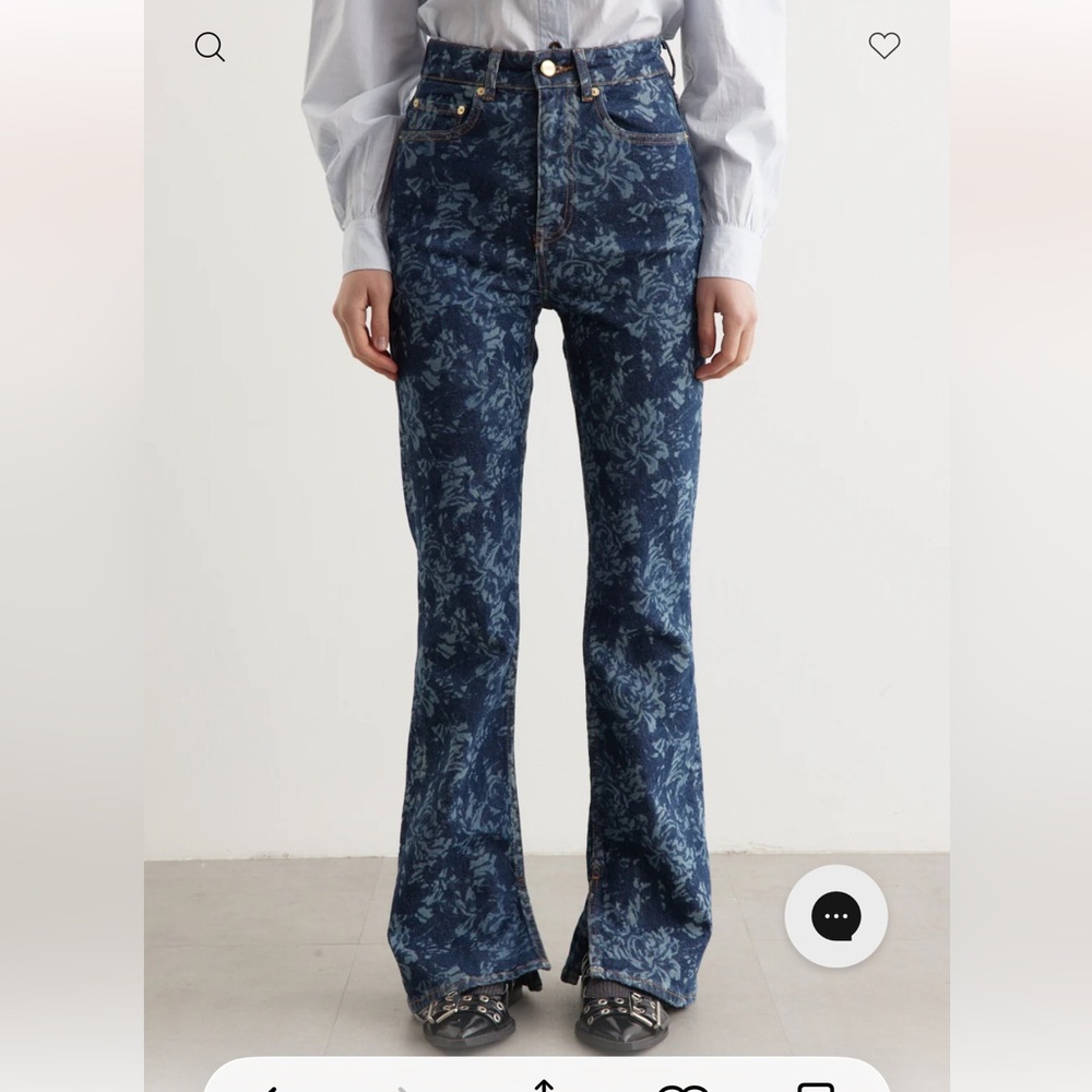 Ganni High-Rise Printed Flare Jeans in Dark Blue